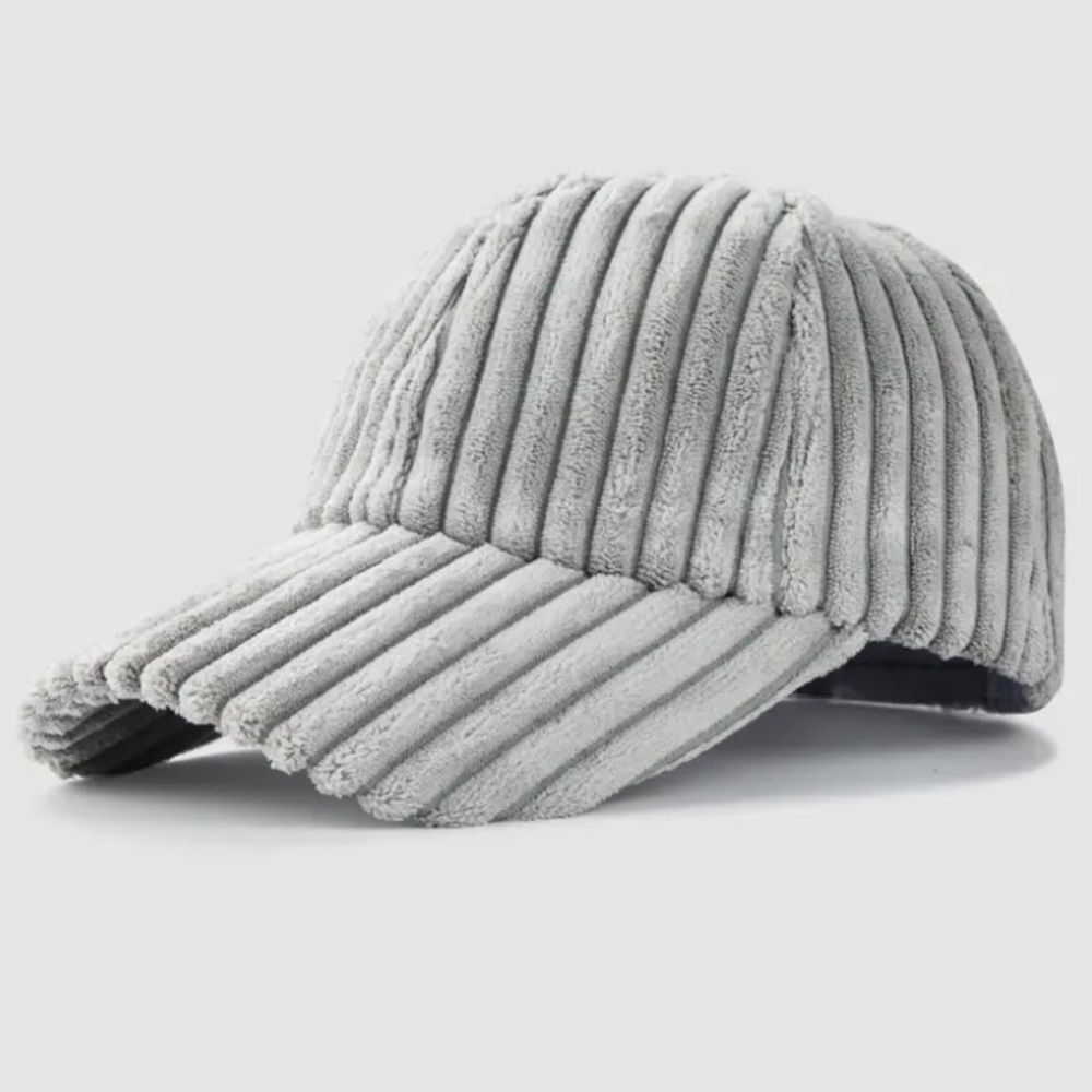 Light Gray Wide Velvety Corduroy Baseball Cap / 3 Color Choices